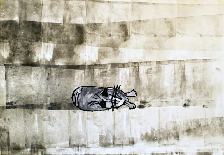 Black and White Cat on Monoprint